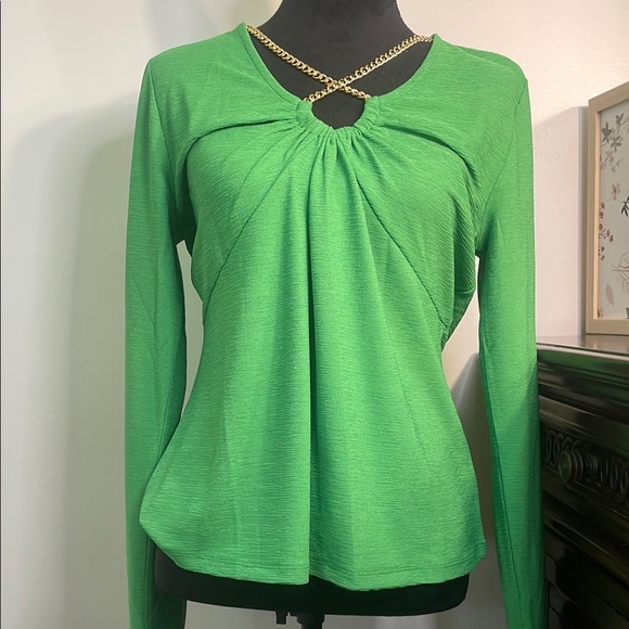 MICHAEL Michael Kors Green Ruched Long Sleeve Blouse - Picture 2 of 8